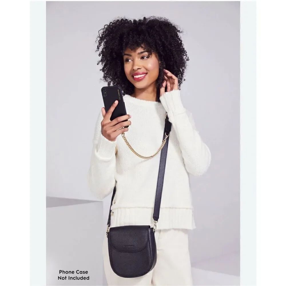 Bandolier shay black gold convertible crossbody bag & multi wear straps leather